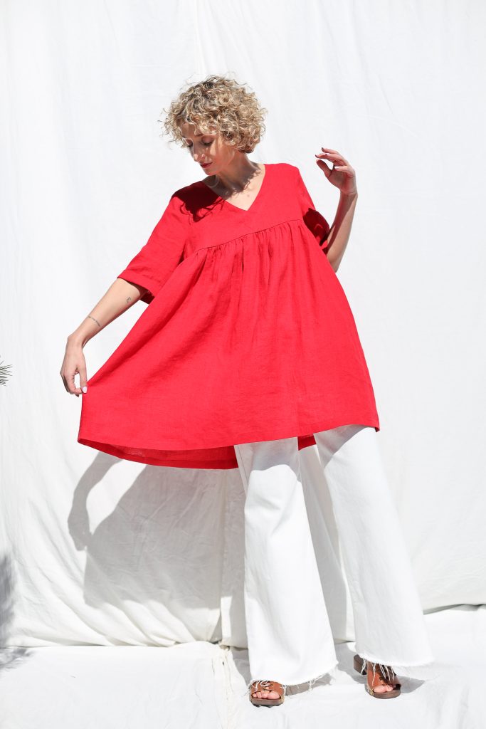 Linen ruffled skirt smock Mini dress CECILE