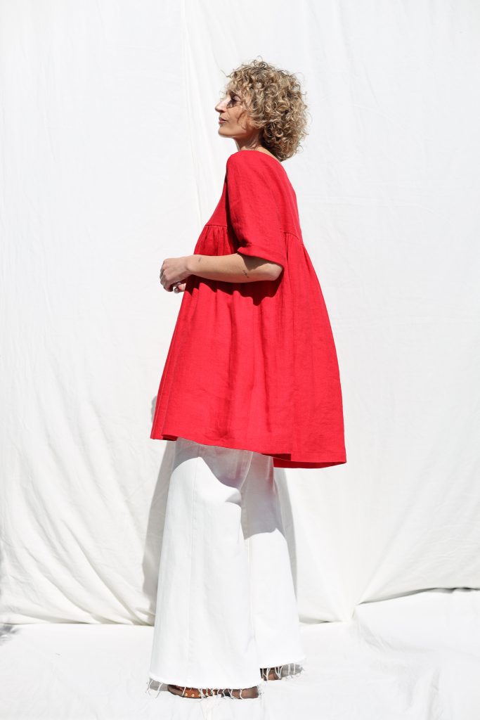 Linen ruffled skirt smock Mini dress CECILE