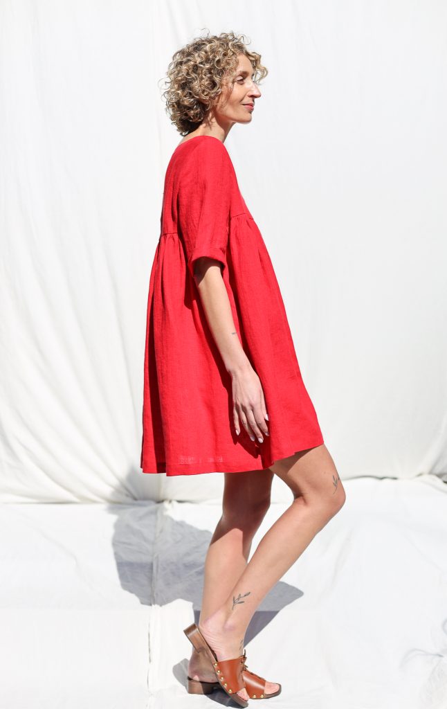 Linen ruffled skirt smock Mini dress CECILE
