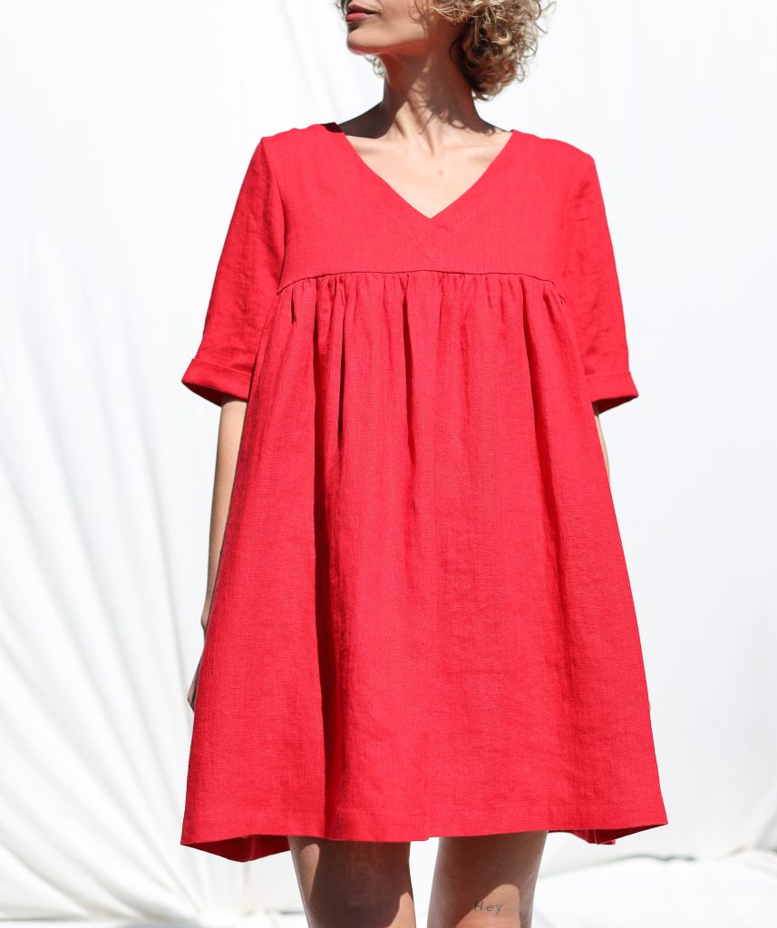 Linen ruffled skirt smock Mini dress CECILE