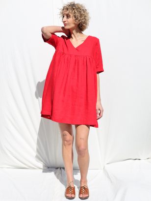 Linen ruffled skirt smock Mini dress CECILE | Dress | Sustainable clothing | OffOn clothing