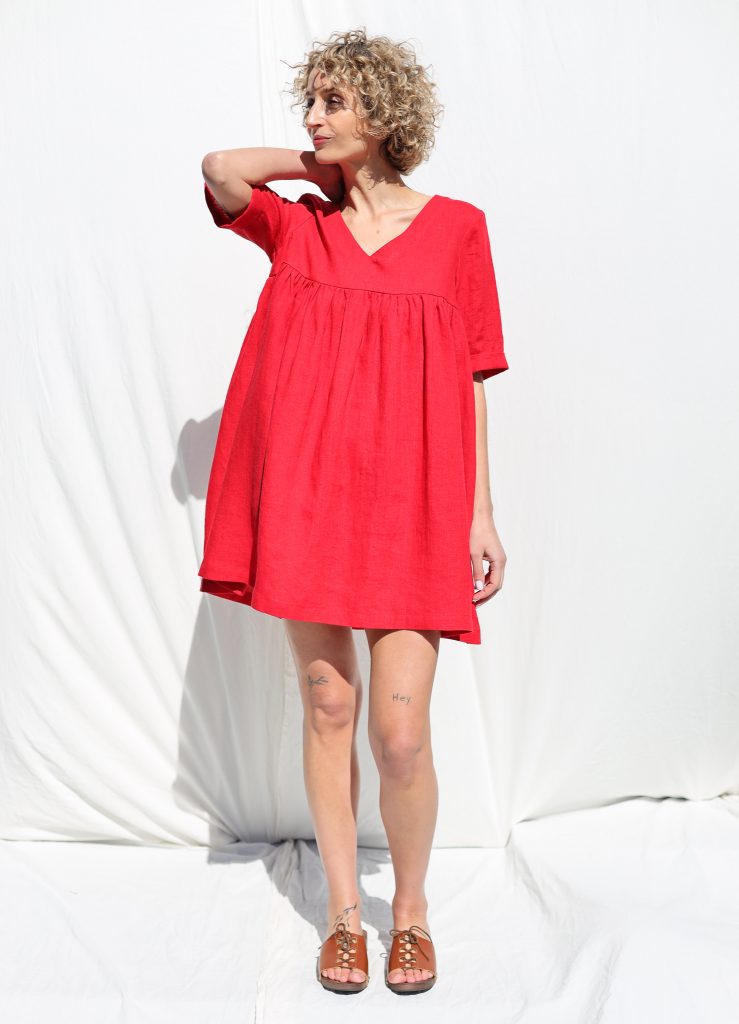 Linen ruffled skirt smock Mini dress CECILE | Dress | Sustainable clothing | OffOn clothing