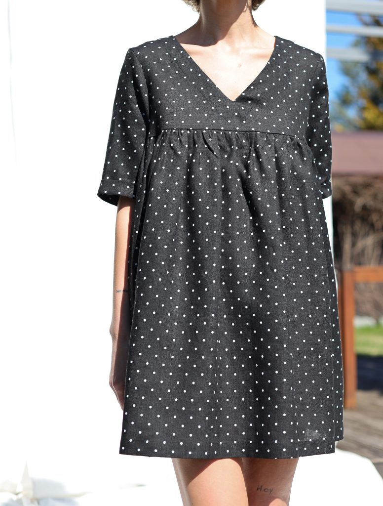 Dots linen ruffled skirt smock Mini dress CECILE