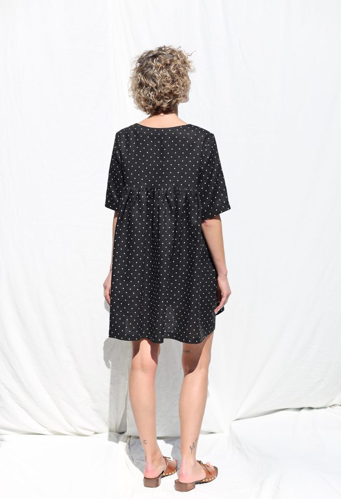 Dots linen ruffled skirt smock Mini dress CECILE
