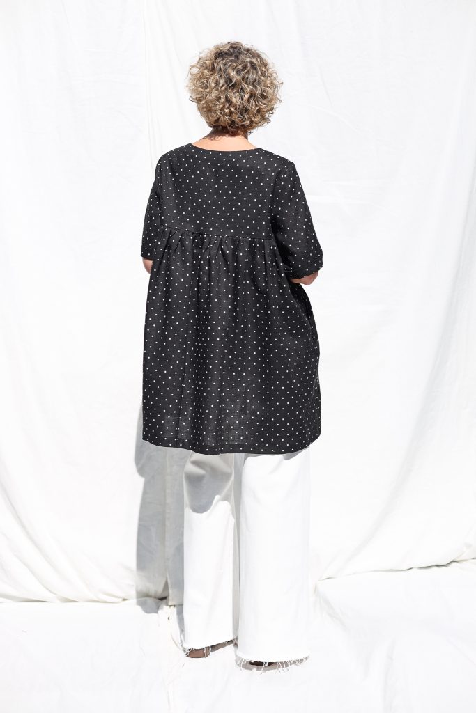 Dots linen ruffled skirt smock Mini dress CECILE