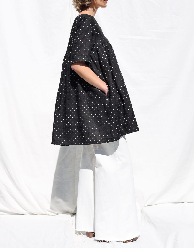 Dots linen ruffled skirt smock Mini dress CECILE