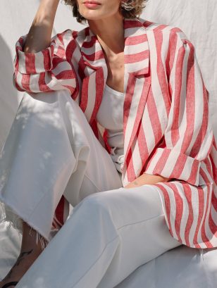 Stiped Linen Wide Sleeve Blazer | Blazer | Sustainable clothing | OffOn clothing