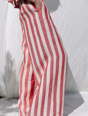 Striped Linen High Waist Palazzo Trousers | Trousers | Sustainable clothing | OffOn clothing