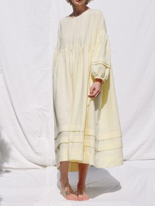 Oversized Linen Dress with Pleated Details