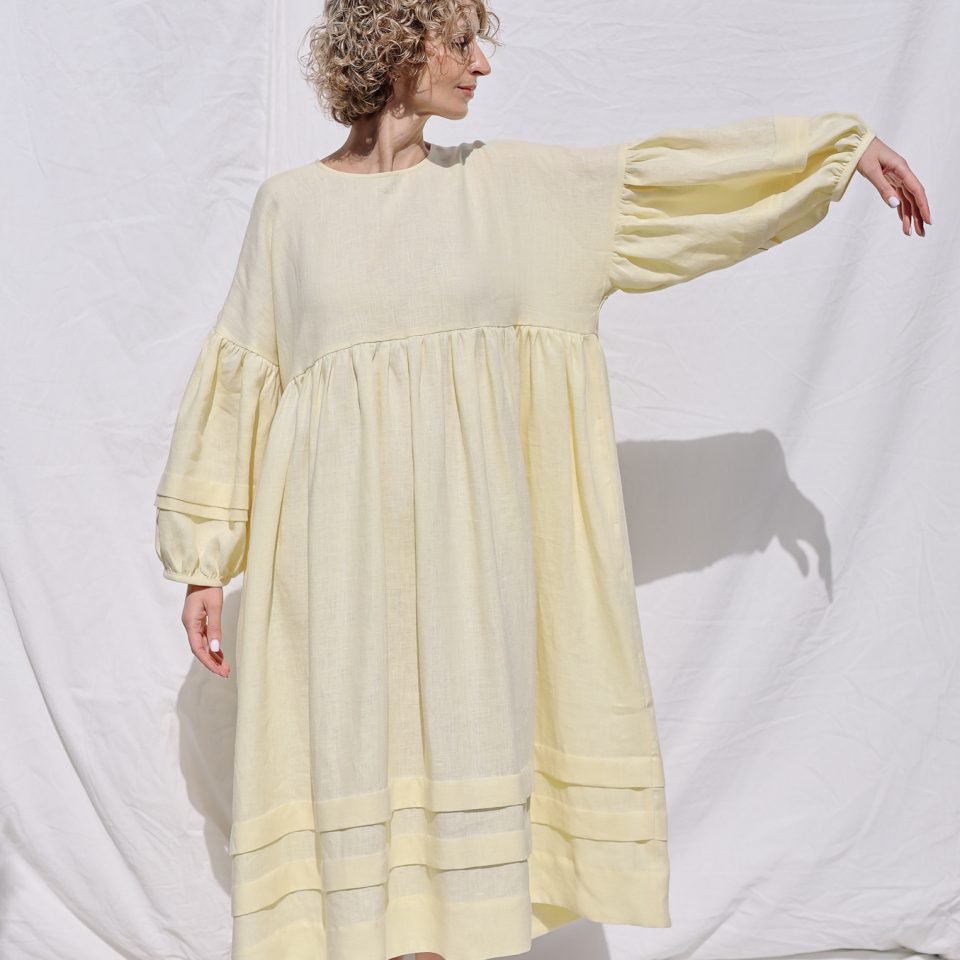 Oversized Linen Dress with Pleated Details | Dress | Sustainable clothing | OffOn clothing