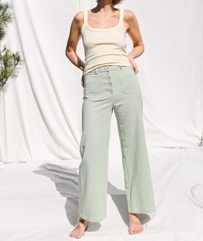 Higher waist heavy linen cropped leg culottes | Trousers | Sustainable clothing | OffOn clothing