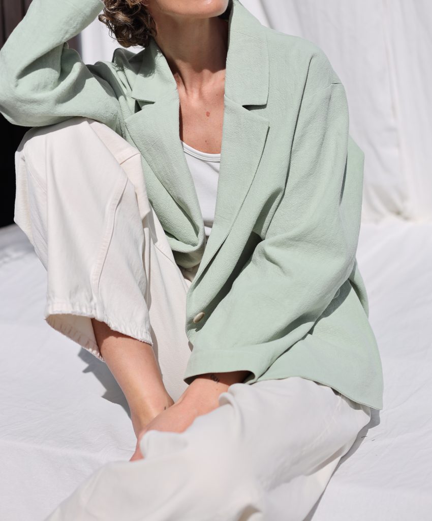 Heavy Linen Oversized Blazer in Mint Color