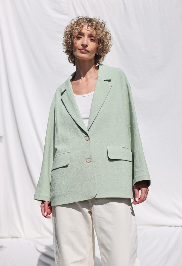 Heavy Linen Oversized Blazer in Mint Color