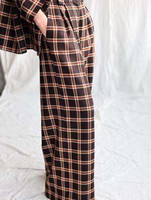 Palazzo plaid wool pleated pants | Trousers | Sustainable clothing | OffOn clothing