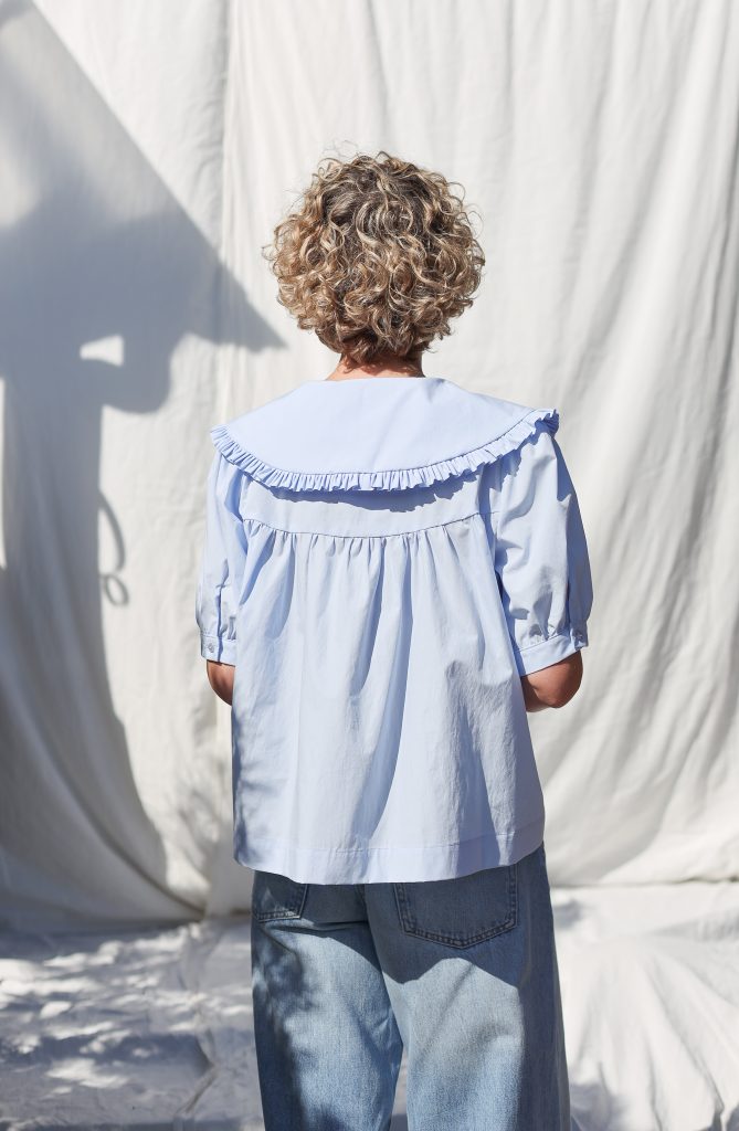 Puritan Collar Blouse OLIVIA in Blue Organic Cotton