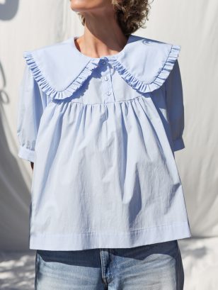 Puritan Collar Blouse OLIVIA in Blue Organic Cotton | Blouse | Sustainable clothing | OffOn clothing