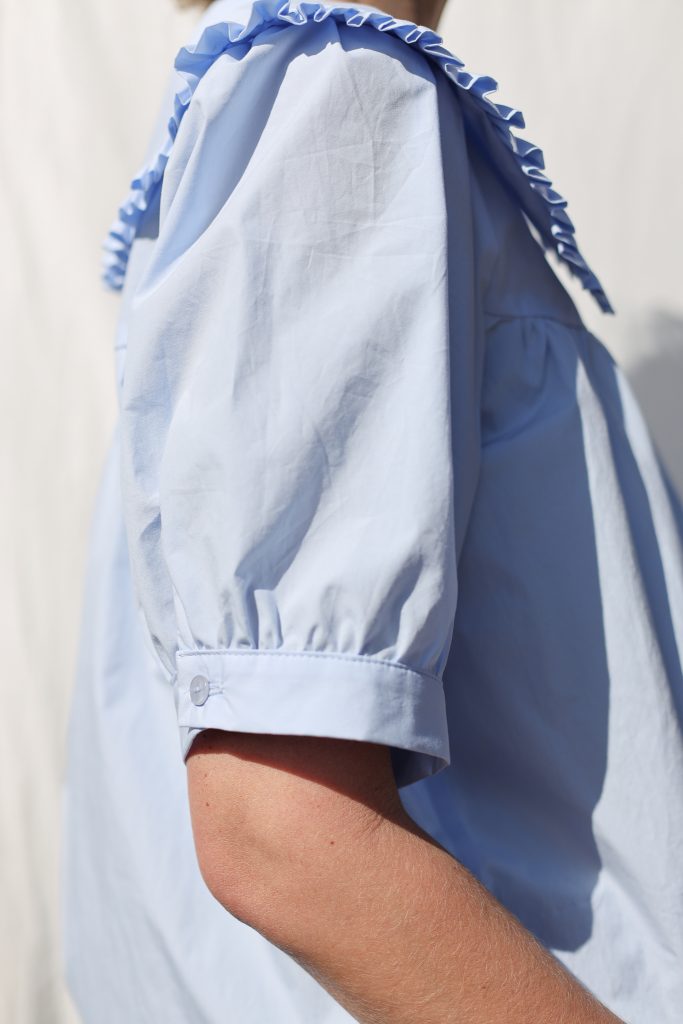 Puritan Collar Blouse OLIVIA in Blue Organic Cotton