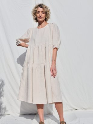 Tiered Linen Puff Sleeves Dress JULIE | Dress | Sustainable clothing | OffOn clothing