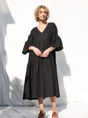 Linen Loose Fit Tiered Dress ADELE | Dress | Sustainable clothing | OffOn clothing