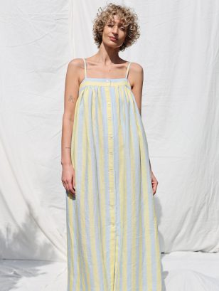 Sleeveless Striped Linen Maxi Button Front Dress EMILY | Dress | Sustainable clothing | OffOn clothing