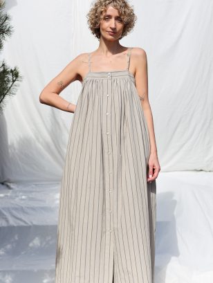 Thin Straps Maxi Dress EMILY in Organic Striped Cotton | Dress | Sustainable clothing | OffOn clothing