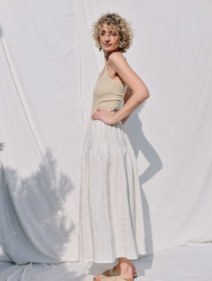 Striped linen ruffled skirt with elastic waist | Skirt | Sustainable clothing | OffOn clothing