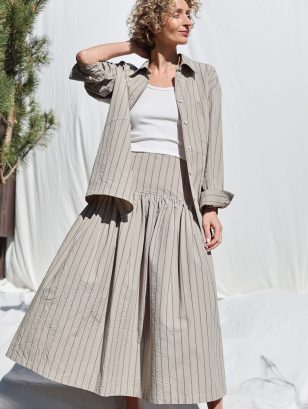 Striped Organic Cotton Yoke Ruffle Skirt BRIGIT | Skirt | Sustainable clothing | OffOn clothing