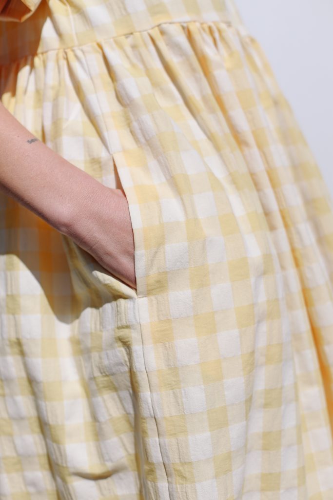 Yellow Seersucker Checks Midi Dress
