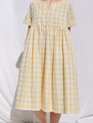 Yellow Seersucker Checks Midi Dress | Dress | Sustainable clothing | OffOn clothing