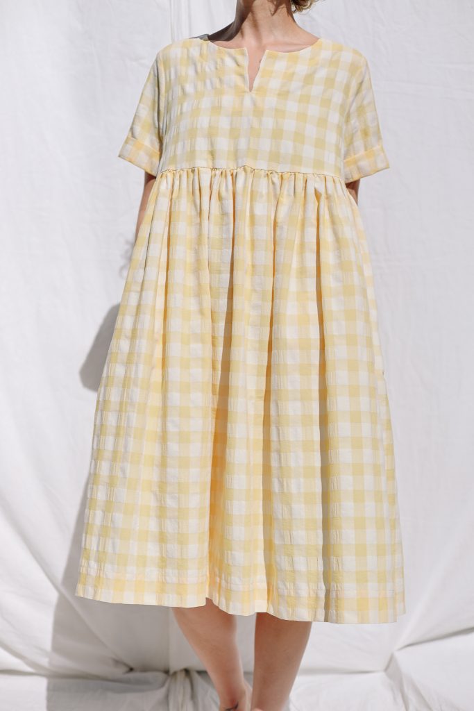 Yellow Seersucker Checks Midi Dress | Dress | Sustainable clothing | OffOn clothing