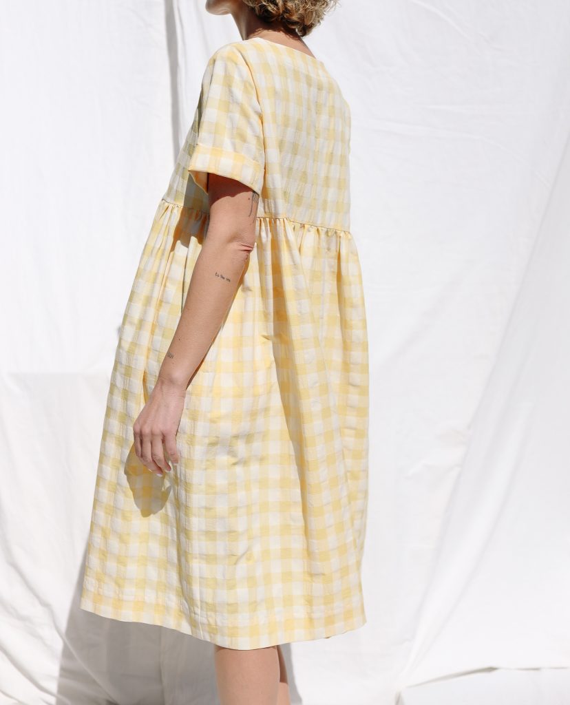 Yellow Seersucker Checks Midi Dress