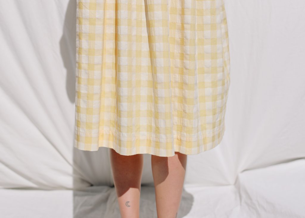 Yellow Seersucker Checks Midi Dress