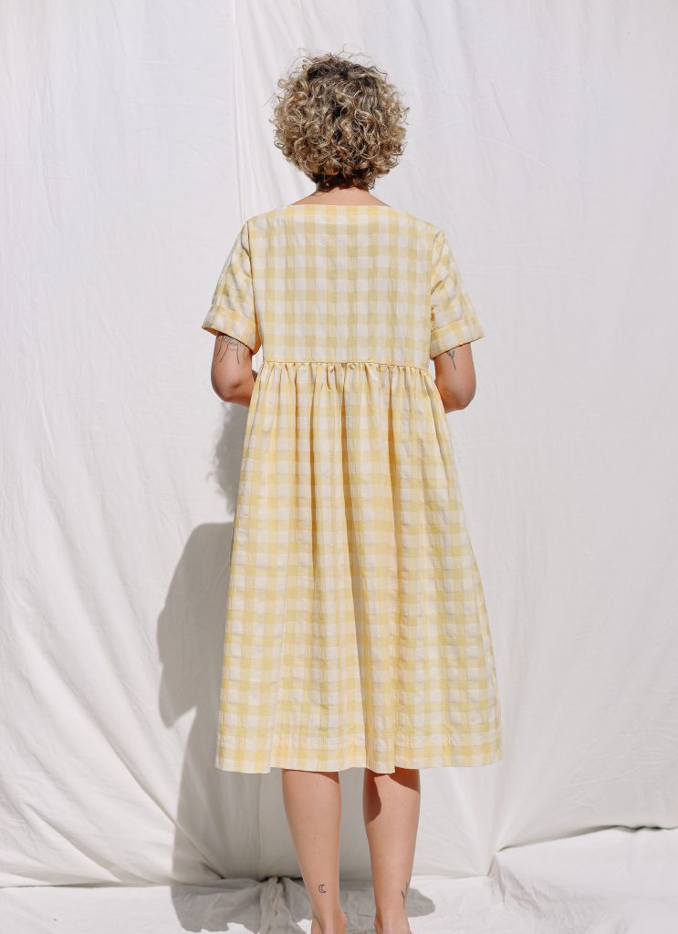 Yellow Seersucker Checks Midi Dress