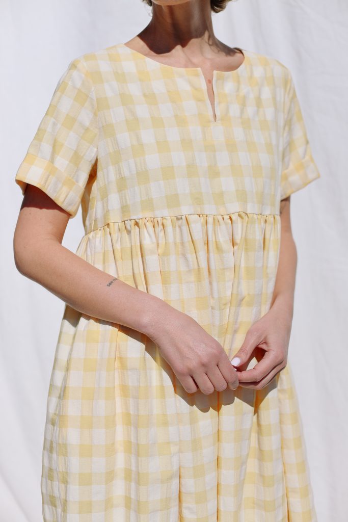 Yellow Seersucker Checks Midi Dress