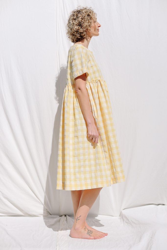Yellow Seersucker Checks Midi Dress
