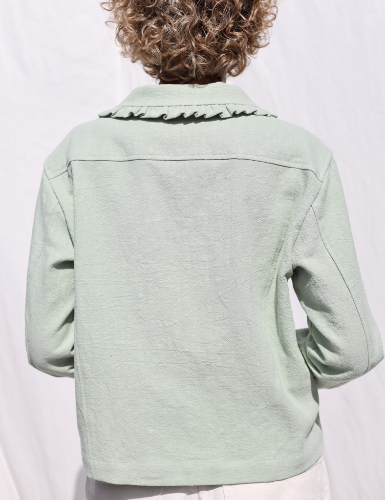 Mint Linen Jacket with Peter Pan Ruffle Collar and Ties