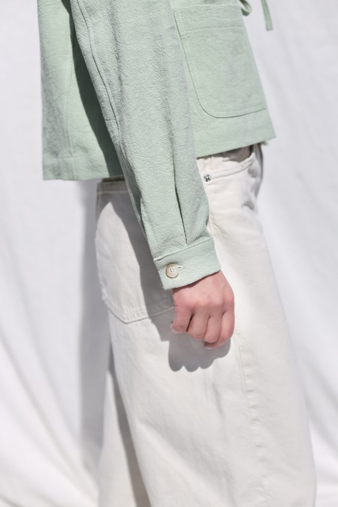 Mint Linen Jacket with Peter Pan Ruffle Collar and Ties