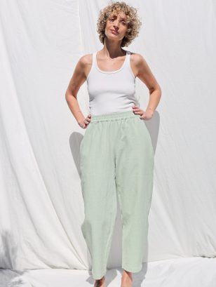 Mint Heavy Linen Balloon Trousers VIVIAN | Trousers | Sustainable clothing | OffOn clothing
