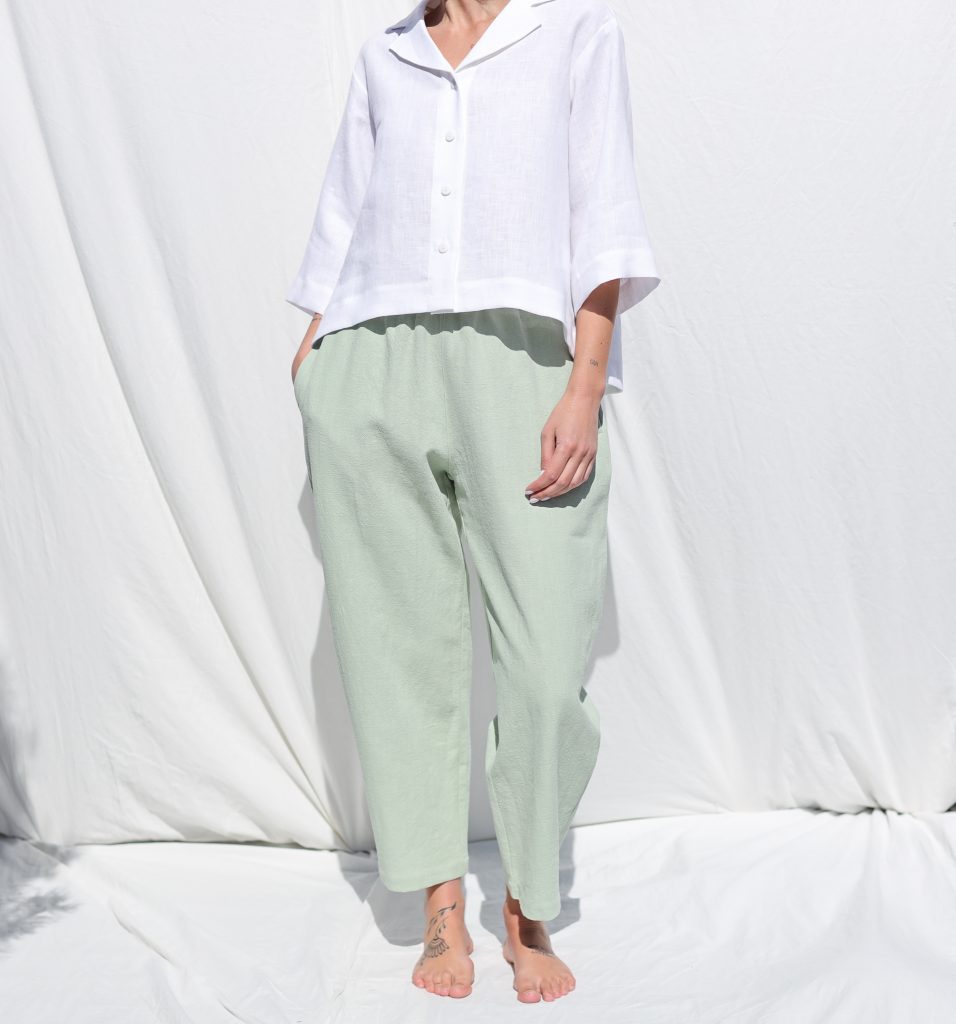 Mint Heavy Linen Balloon Trousers VIVIAN | Trousers | Sustainable clothing | OffOn clothing
