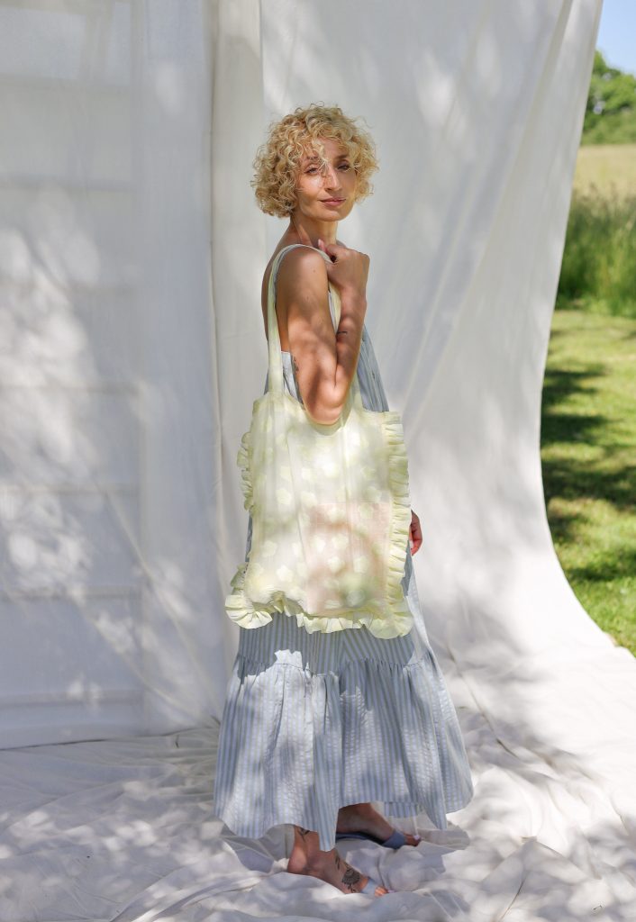 Floral Organza Sheer Tote Bag in Butter Yellow Color