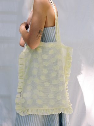 Floral Organza Sheer Tote Bag in Butter Yellow Color | Accessories | Sustainable clothing | OffOn clothing