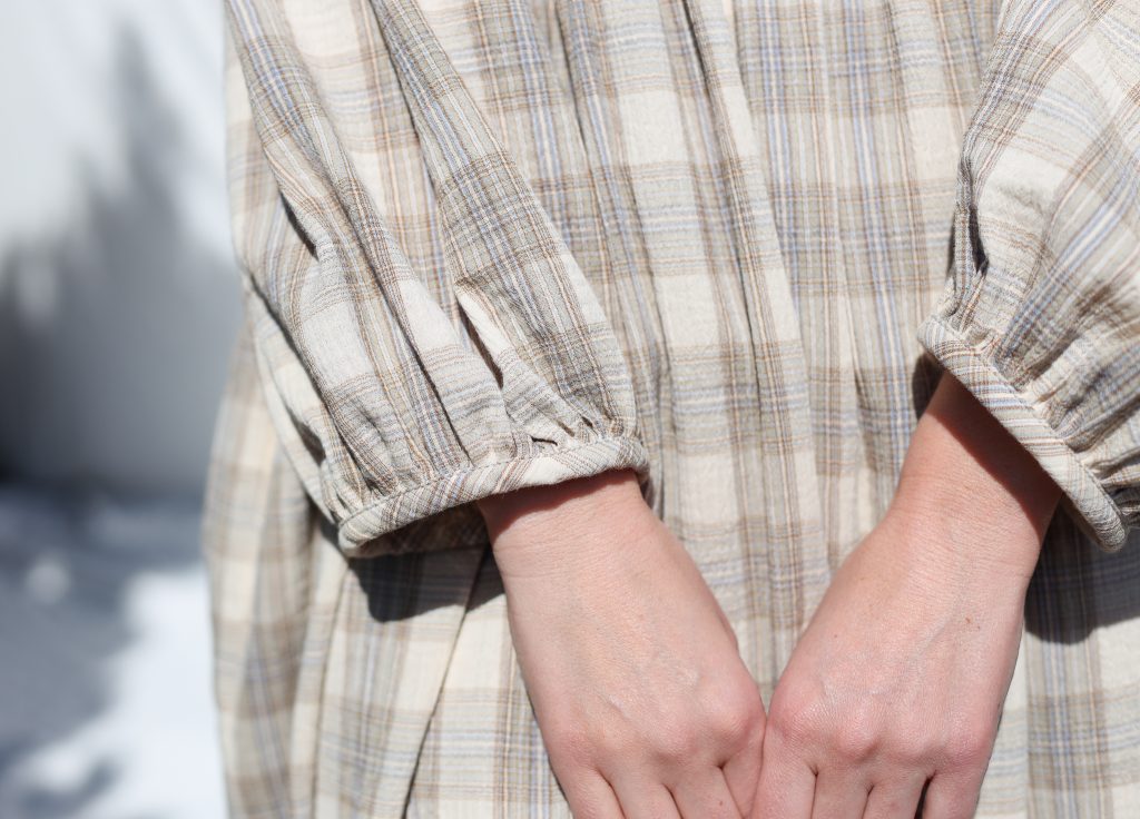 Oversized Plaid Double Gauze Dress GRETA with Voluminous Sleeves