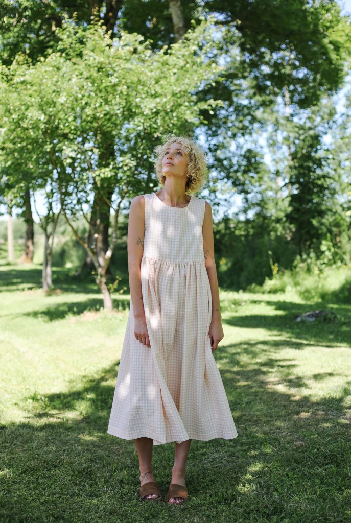 Seersucker Checks Sleeveless Smock Dress