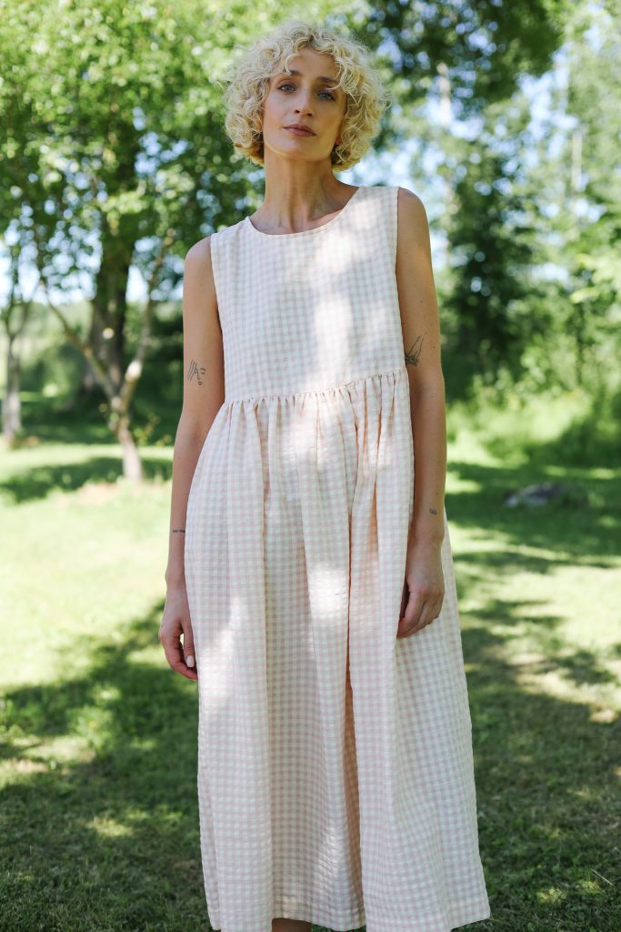 Seersucker Checks Sleeveless Smock Dress | Dress | Sustainable clothing | OffOn clothing