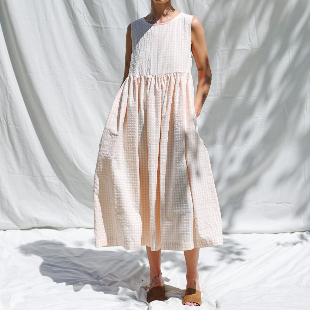 Seersucker Checks Sleeveless Smock Dress