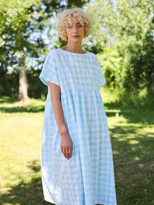 Oversized seersucker checks dress SILVINA | Dress | Sustainable clothing | OffOn clothing