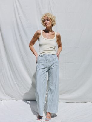 Seersucker Striped Straight Leg Pants | Pants | Sustainable clothing | OffOn clothing