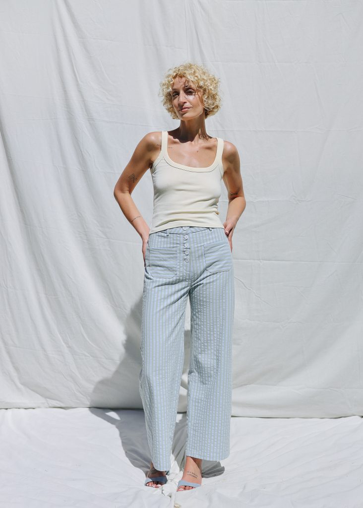 Seersucker Striped Straight Leg Pants | Pants | Sustainable clothing | OffOn clothing
