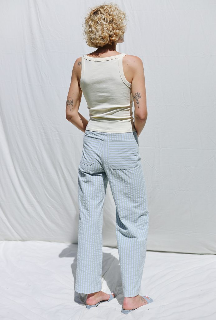 Seersucker Striped Straight Leg Pants