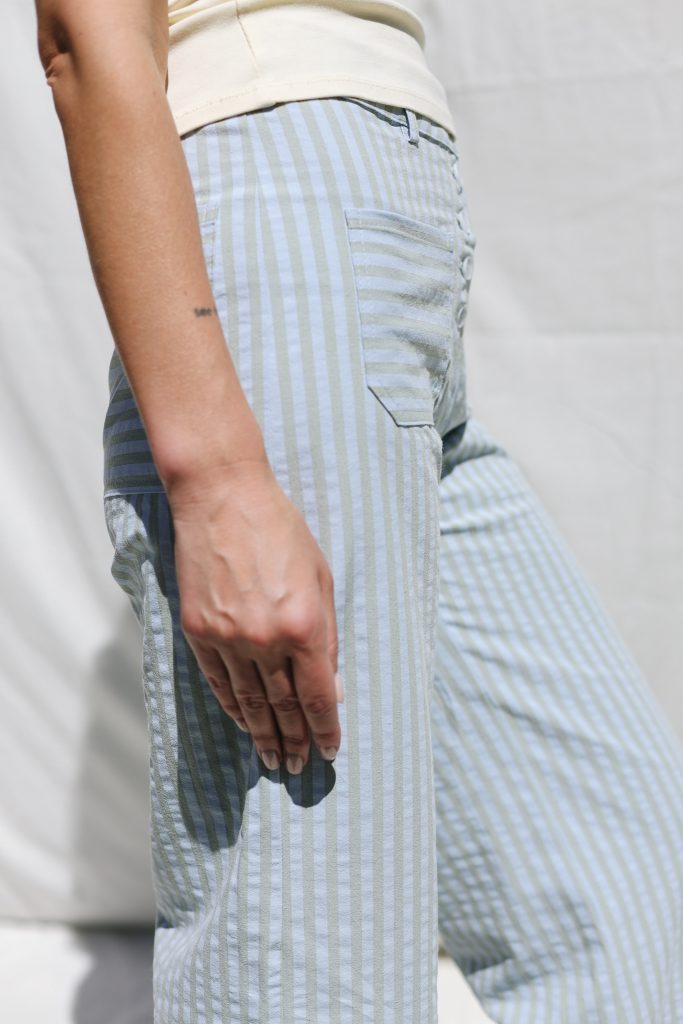 Seersucker Striped Straight Leg Pants